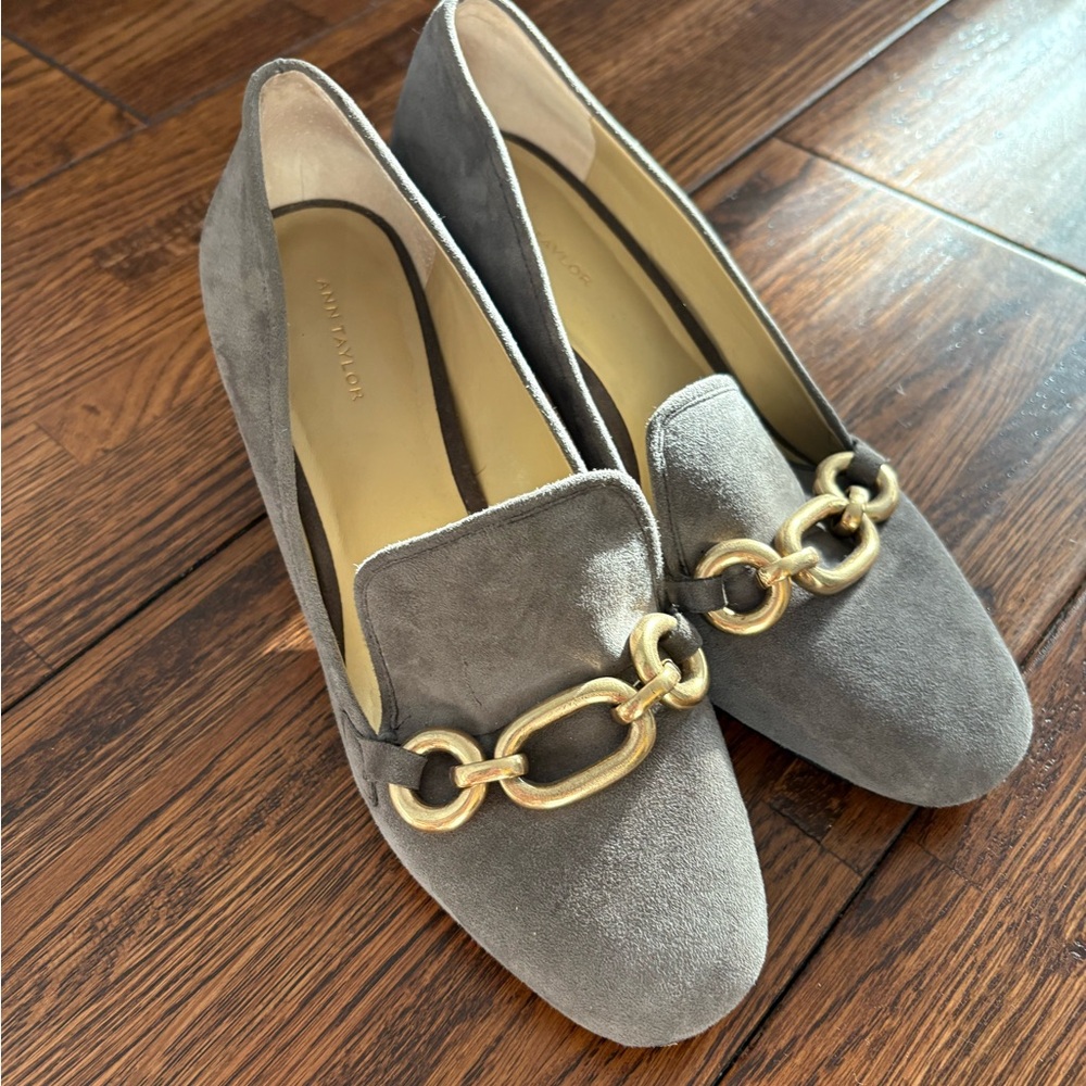 Ann Taylor Suede Loafers with Gold Chain
